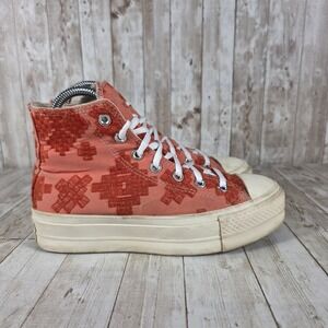 Converse All Star Lift High Top Platform Sneakers Coral‎ Textile Womens